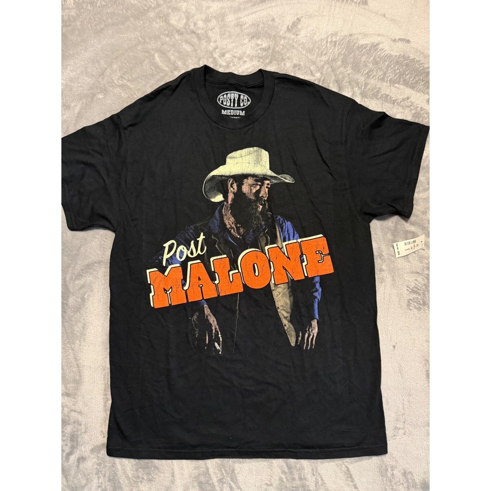 Posty Co Post Malone T-Shirt Mens Medium Black Cowboy Graphic Concert Tee 2024